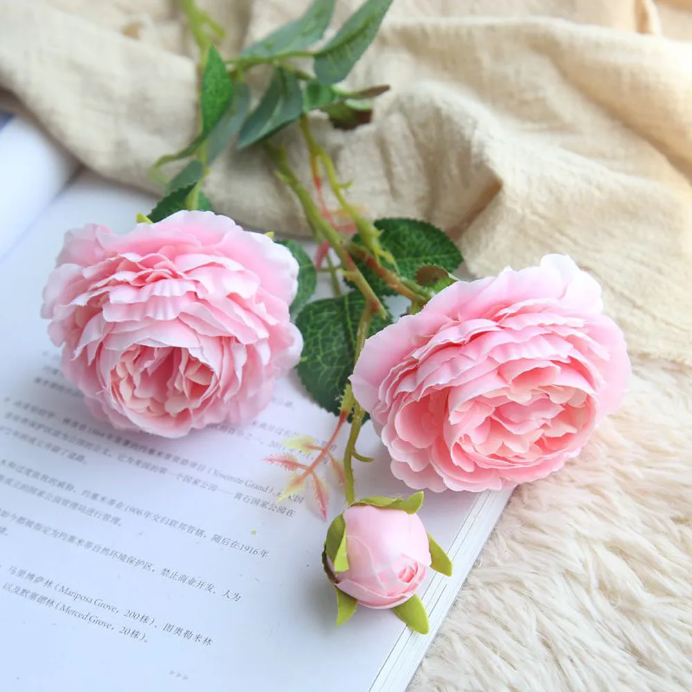 Искусственные розы, искусственные западные розы, пионы, свадебное оформление букета, Цветочный Декор для дома - Цвет: Розовый