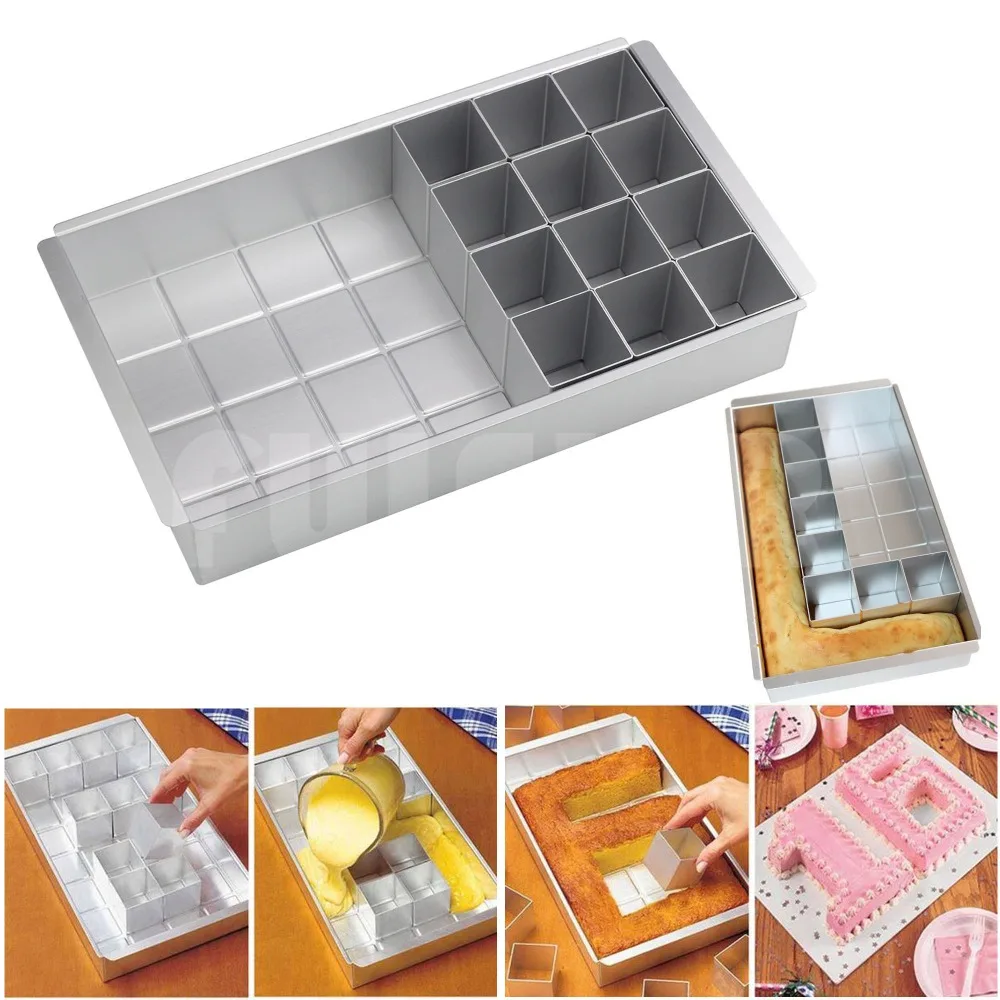 

Bakeware Aluminium rectangular letter cake mold pan set Modular adjustable many shape mold DIY chocolate Bakery cake baking dish