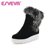 ESVEVA 2016 Fashion Warm-pelz-winter Schuhe Frauen Peeling Schneeschuhe keil Med Ferse Stiefeletten Frauen Kurze Plüsch Stiefel Größe 34-43