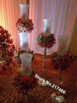 

Flowers Vases Candle Holders Road Lead Table Centerpiece Metal Gold Stand Pillar Candlestick For Wedding Candelabra event deco