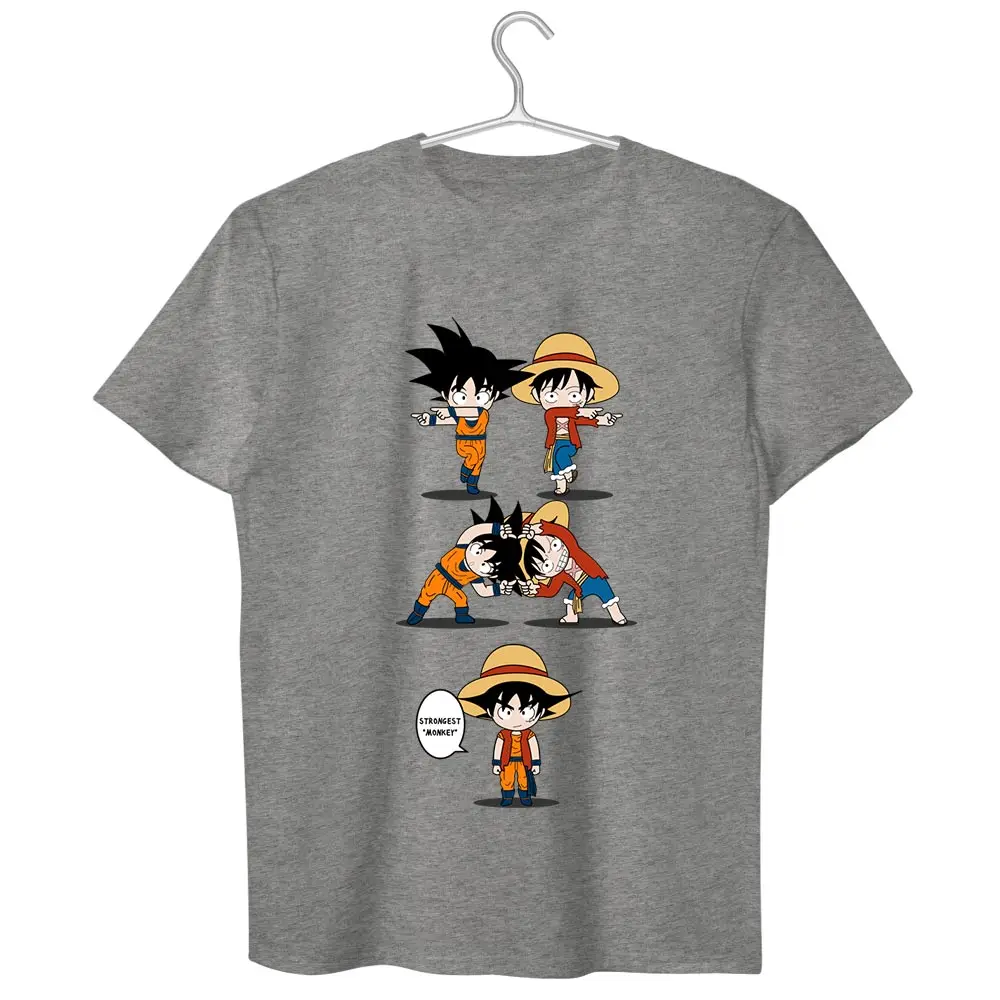 Футболка Monkey D Luffy VS Monkey Goku, классная футболка в стиле аниме, футболка с драконом и помпоном, 1 предмет, хлопок, черная футболка