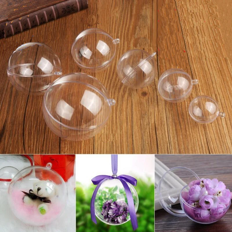 

20Pcs/lot Creative Transparent Plastic Candy Box Christmas Tree Decoration Hanging Ball Wedding Party Candy Box Without Ribbon