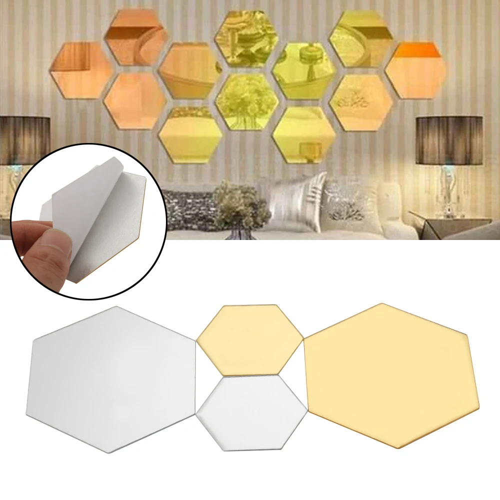 

12 Pcs/Pack 3D Mirror Hexagon Vinyl Removable Sticker Decorative Films Decals Home Decor Art DIY
