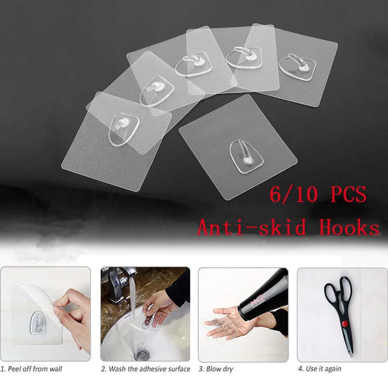 

1/6/10PCS Strong Transparent Self Adhesive Door Wall Hangers Suction Cup Sucker Wall Hooks Hanger Kitchen Bathroom Accessories