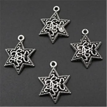 

WKOUD 30pcs Antique Sliver Filigree Star Charm Earrings Necklaces DIY Fashion Jewelry Alloy Pendants A591