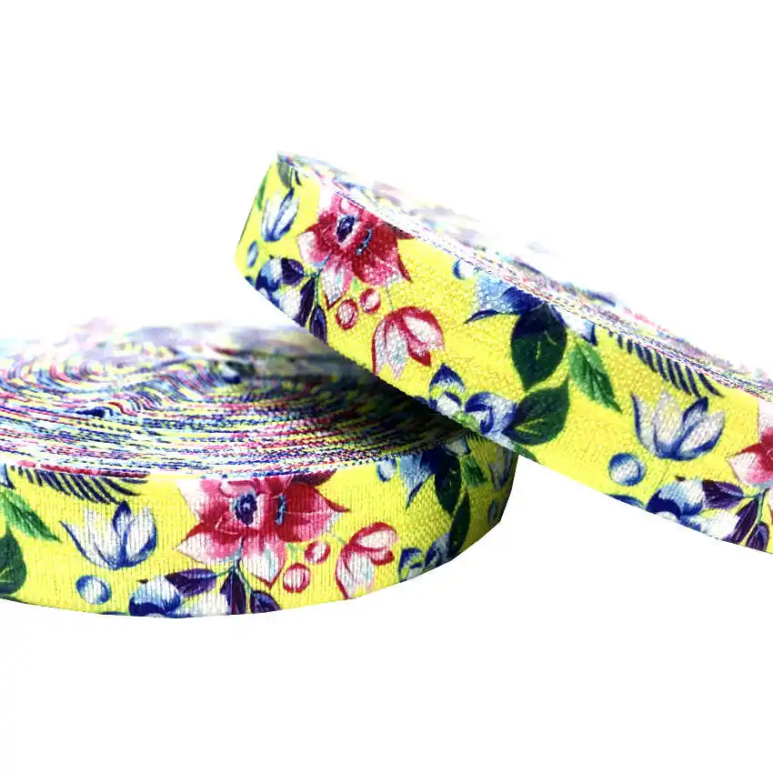

Flower Print Fold Over Elastic Baby Cartoon FOE for Headband Gift Ribbon Party Decoration Webbing 10 yards 16mm