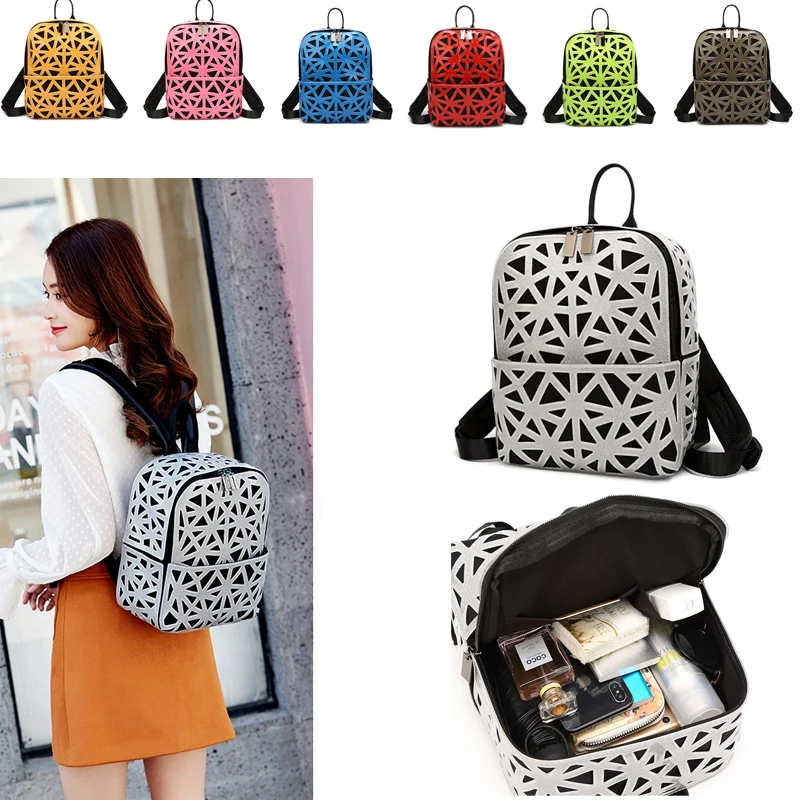 

2019 Spring and Summer New Hollow Out Geometric Woman's casual Glitter PU leather Backpack
