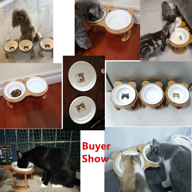 7673円 至上 Micro Traders 2Pcs Ceramic Cat Dog Bowl with Bamboo Elevated Stand for Pupp