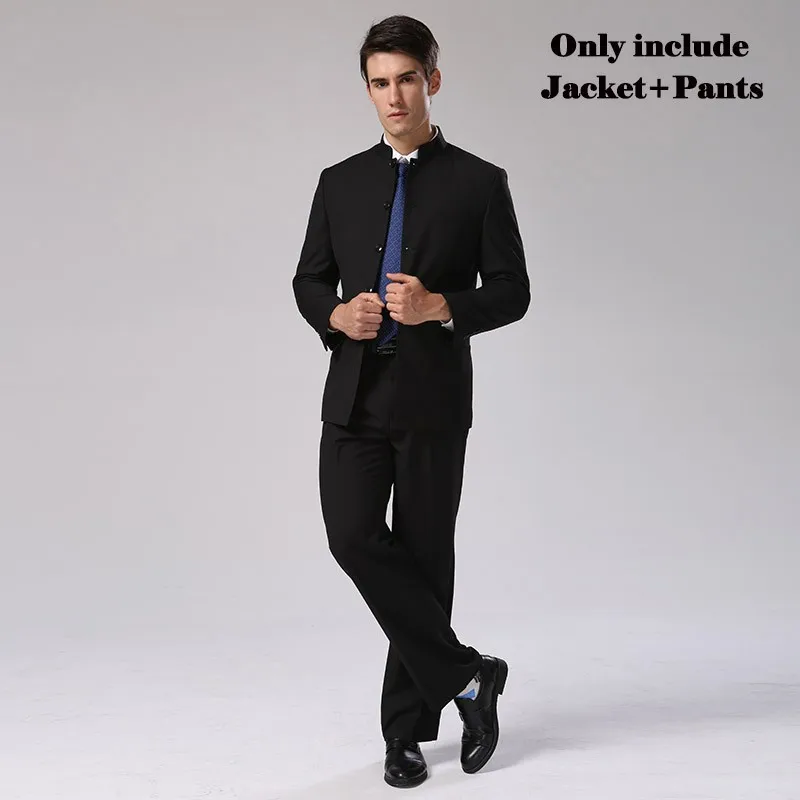 Пиджак+ брюки+ галстук, китайская туника, костюмы для официальных встреч, черный костюм, приталенный, на пуговицах, спереди, классический стиль размера плюс, F1320