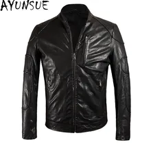 AYUNSUE Jaqueta De Couro Motoqueiro мужские Куртки из натуральной кожи, тонкое пальто из овчины, черная кожаная мужская куртка размера плюс 5XL WXF49