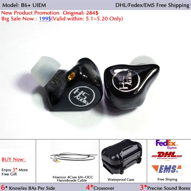Prix pour Hisenior B6 + 6 12BAs Universal Fit Armature Équilibrée In-Ear Moniteur UIEM Antibruit Écouteurs Personnalisés DHL Livraison Gratuite Prix pour Hisenior B6 + 6 12BAs Universal Fit Armature Équilibrée In-Ear Moniteur UIEM Antibruit Écouteurs Personnalisés DHL Livraison Gratuite