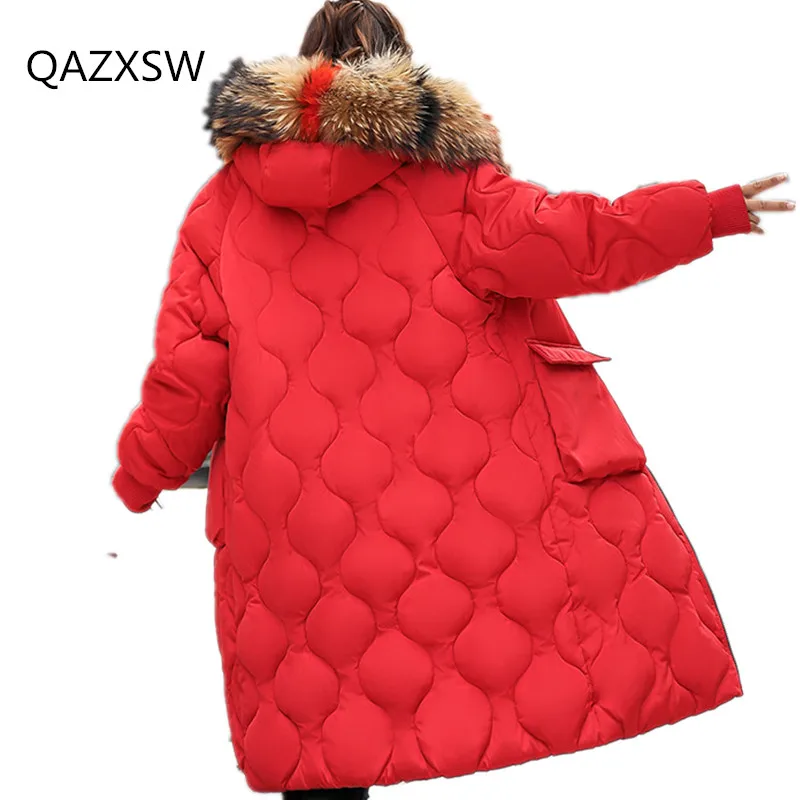 2018 New Women's Winter Cotton Jacket Super Large Fur Collar Loose Fashion Long Coat Large Size Hooded Warm OUTERWEAR Tq054 Coats