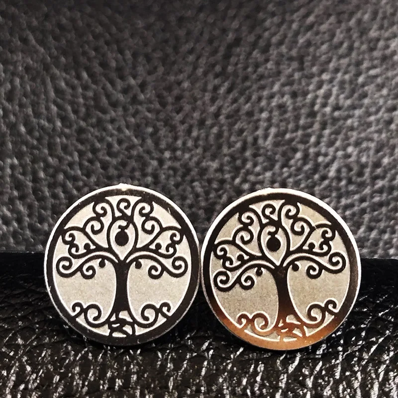 

6 Pair 2019 Silver Color Stainless Steel Tree of Life Earings Fashion jewelry Women Silver Color Earings aros mujer oreja E61225