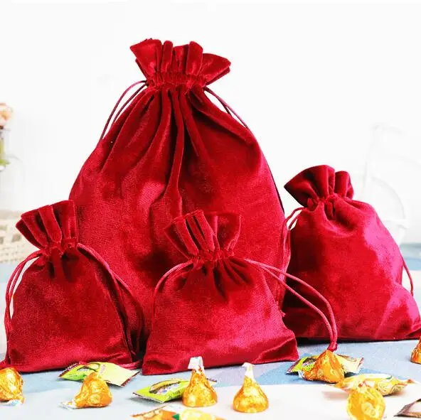 

High Quality Jewelry Packaging Soft Silk Velvet Bag For Wedding Party Candy Pouch Christmas Gift Drawstring Bags & Pouches