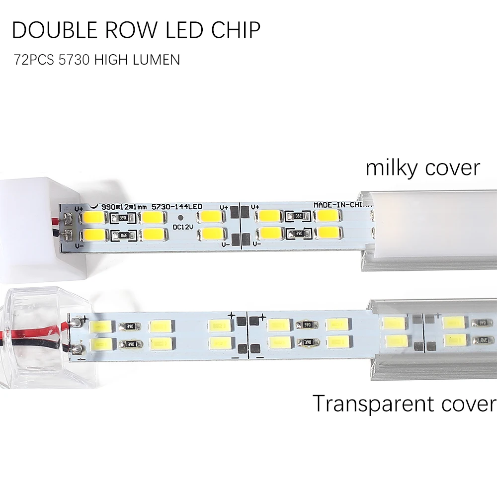 10 قطع * 50 سنتيمتر السوبر مشرق صف مزدوج 5730 الصمام شريط ضوء dc12v led قطاع 5730 الألومنيوم قذيفة + pc الصعب غطاء المطبخ ضوء
