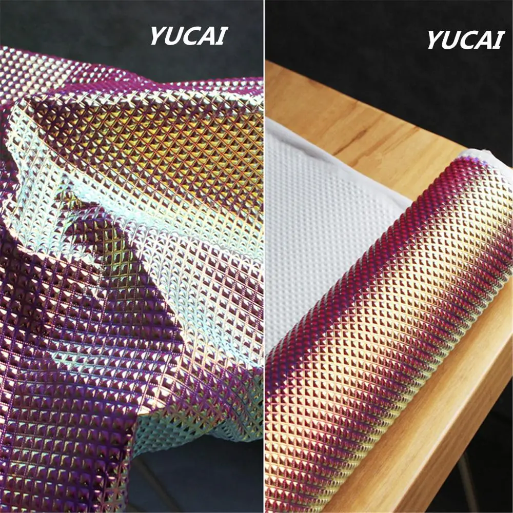 

0.5x1.35m Reflective Imitation leather Cloth Bright Gold Rivet Solid Color Texture Fabric Stage Dress Design Fabric DIY