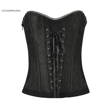

Charmian Women's Sexy Black Floral Lace Overbust Corset Top Victorian Gothic Strapless Corsets and Bustiers Zipper Waist Cincher