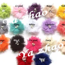 b aby 2,5 дюймов Мини Тюль сетки цветы со стразами жемчуг центр Poof цветы повязка аксессуары 200 шт