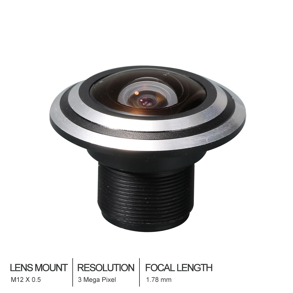 

HD Fisheye Lens CCTV Lens 3MP 1.78mm M12 170 Degree Wide Viewing Angle F1.8 1/3" For HD IP Camera