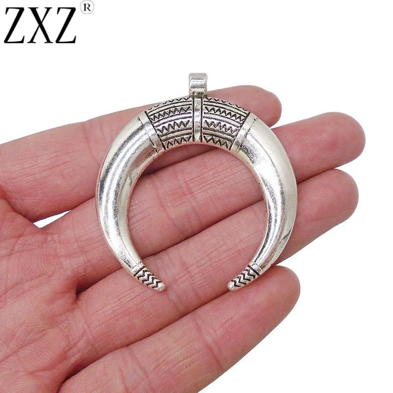 

ZXZ 5pcs Large Antique Silver Tone Crescent Moon Double Horn Charms Pendants Jewelry Making Findings 50x46mm