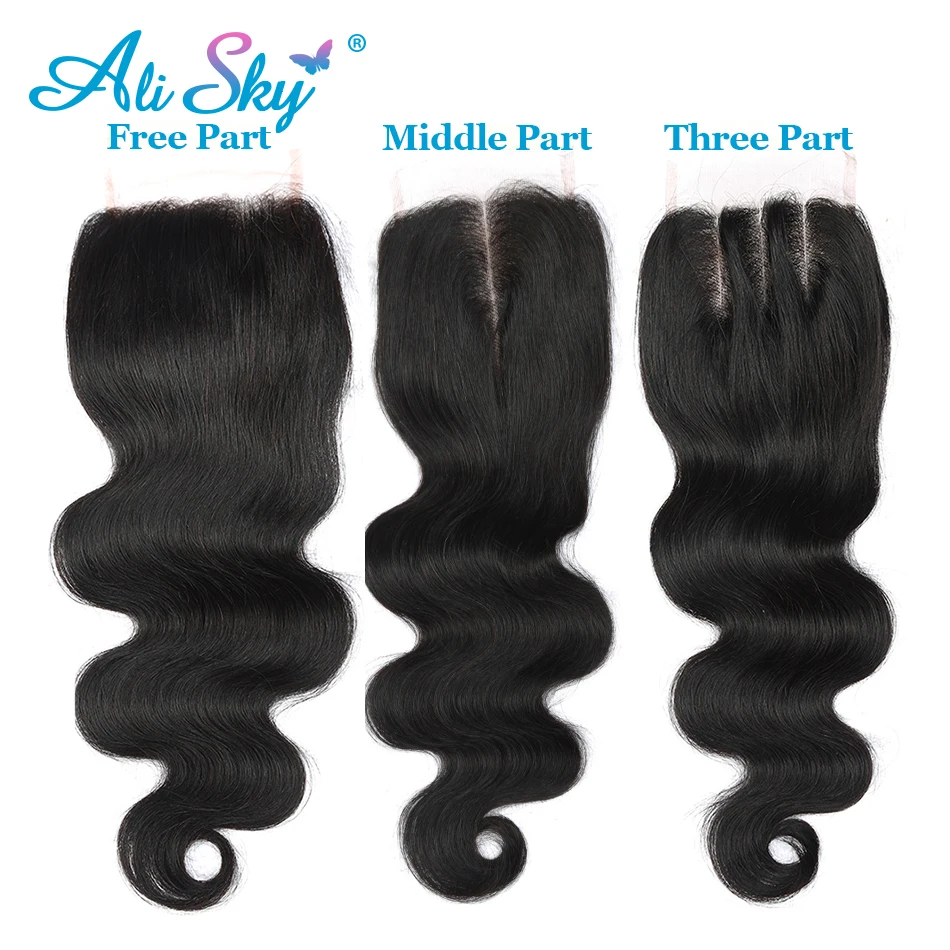 Brazilian Body Wave 3pcs Hair Bundles Deal with 4x4 Lace closure 100%Human Hair weaves [Ali Sky]Middlle/Free/Three Part Non Remy