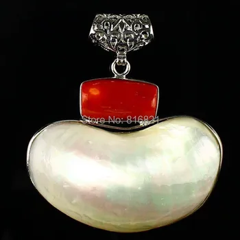 

( 1 piece/lot) New Wrapped mother of pearl shell Pendant Red Coral Pendant Beads