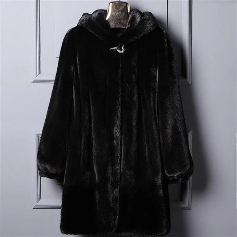 Новинка года, русская повседневная куртка больших размеров, модное пальто из искусственного меха, женские зимние толстые теплые норковые шубы с капюшоном, A3765 - Цвет: black