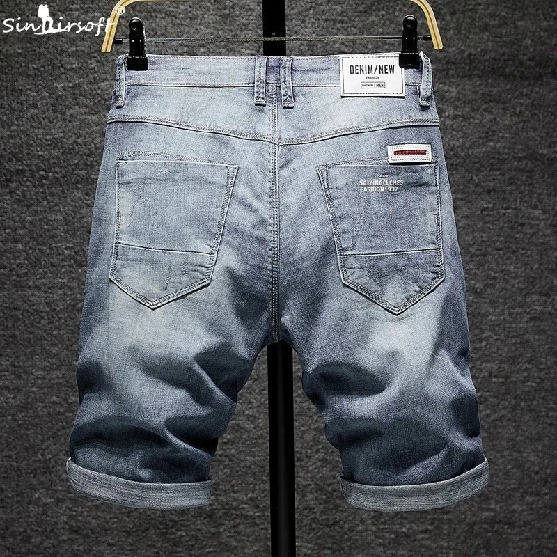 SINAIRSOFT Men's Denim Shorts Cotton Loose Casual Shorts Korean Version Of Slim Korean Summer Fashion Hole Trend Wild