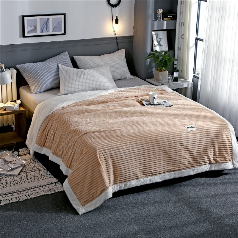 

New Winter Solid Double Layer Thick Flannel Coral Fleece Lamb Cashmere Blanket Air/Sofa/Bedding Couch Throw Plaids Flat Bedsheet