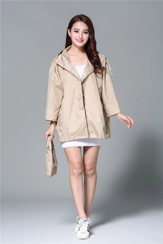 Women Short Rain Jacket Coat Wide Bust Rain Poncho with Hood Fashion