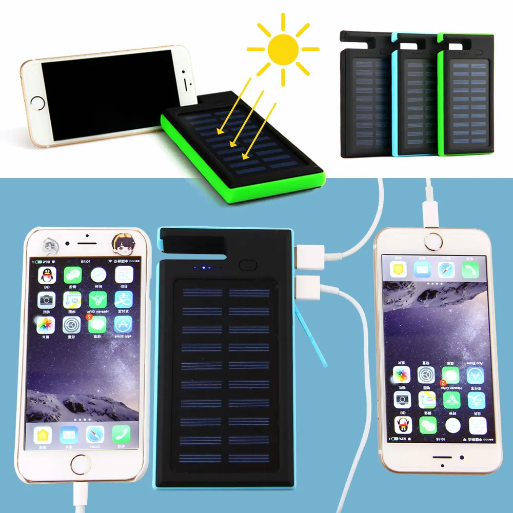 

12000mAh Power Bank Solar Waterproof Dual USB Travel Charger Phone Stents External Battery with LED Light Powerbank for Phones