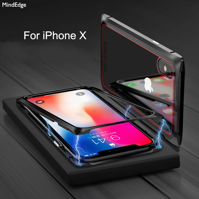 Magnetic Square Round Metal Frame Aluminium Bumper Case for iPhone X Case Luxury Brand Ultra Thin 9H Tempered Glass Back Cover