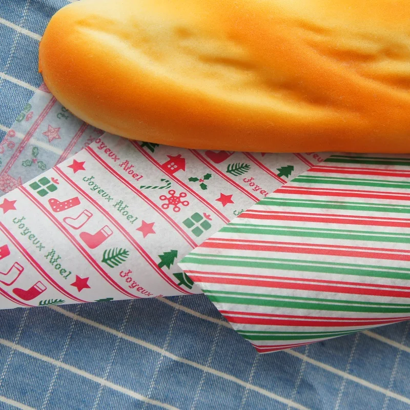 

new 22*25cm 50pcs Christmas 2 style Bread Cake Cookies Food soap Wrapping Paper Christmas Packaging Butter Baking chocolate use
