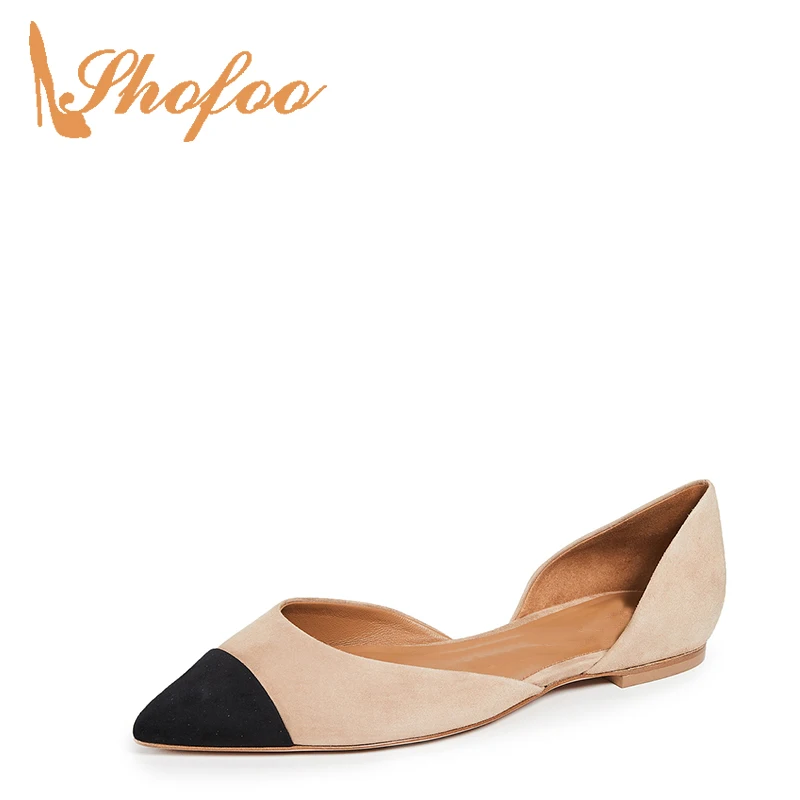 

Nude Black Shallow Pointed Cap Toe Flats Woman Slip On Large Size 11 13 For Ladies Summer Footwear Smooth Leather Casual Comfort