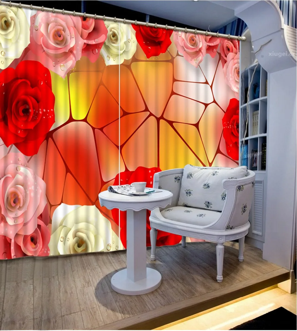

3d curtains rose curtains Flowers print Chinese Customized 3D Blackout Curtains Living Room Bedroom Hotel 3d curtain
