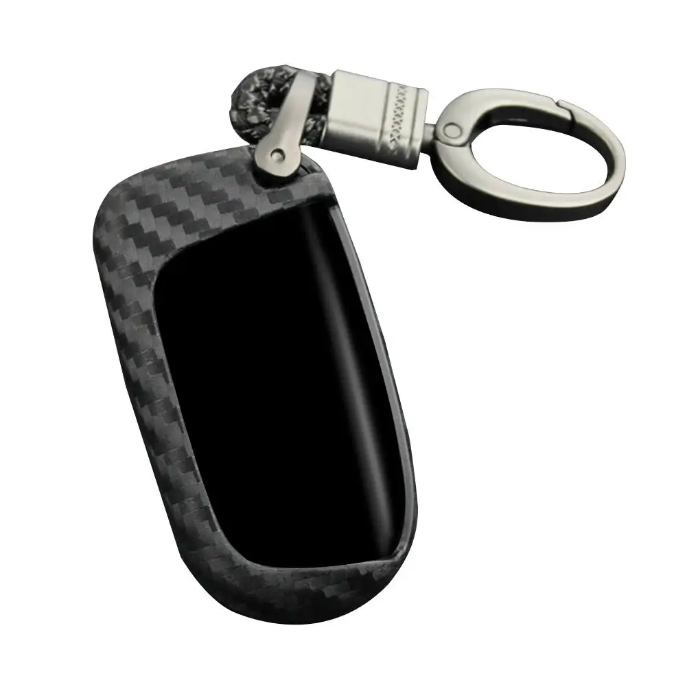 

Leather Carbon Fiber Style Key Fob Car Remote Key Case Chain Accessories Cover Case Ring For Jeep Dodge Chrysler Accessories
