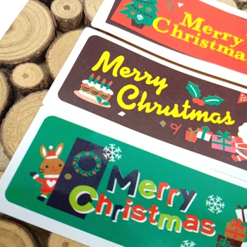 

100Pcs/lot Merry Chrismas Red Green Party Rectangle DIY Envelopes Greeting Cards Paper Sealing Labels Gifts box Stickers