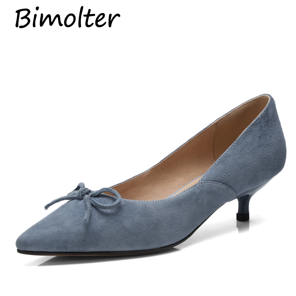 

Bimolter Sheep Suede Pumps 4cm Middle Heels Pointed Toe Butterfly-knot Pumps For Women Ladies SpringSoft Leather Shoe New NB068