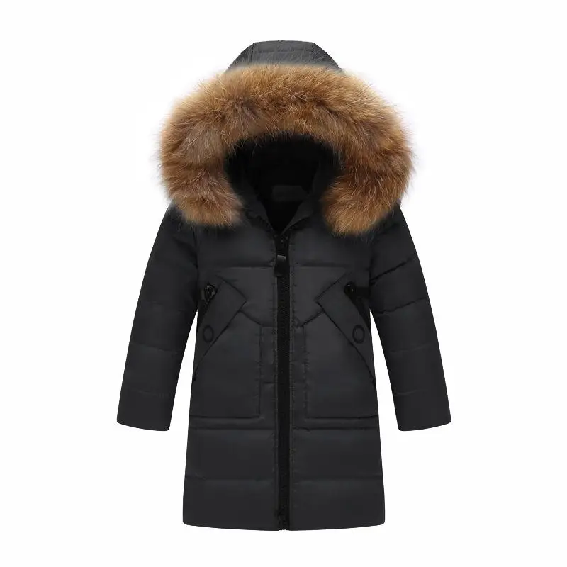 Одежда для девочек до-30 градусов теплый пуховик для девочек, одежда г. Зимняя утепленная парка детская верхняя одежда с капюшоном и натуральным мехом, пальто - Цвет: black