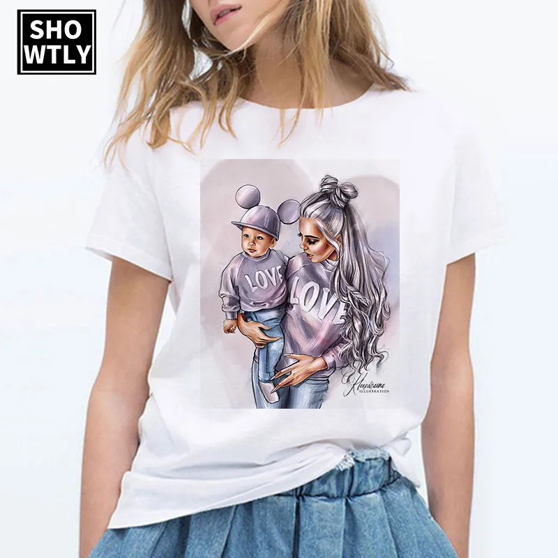 

Showtly Mother's loveT Shirt Female oversized Women T-shirt Korean Fashion Clothing Streetwear Vogue T-shirts