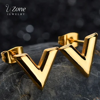 

UZone 316L Stainless Steel Famous Brand Letter V Earring For Women Triangle Cute Stud Earrings Fashion Jewelry Gift