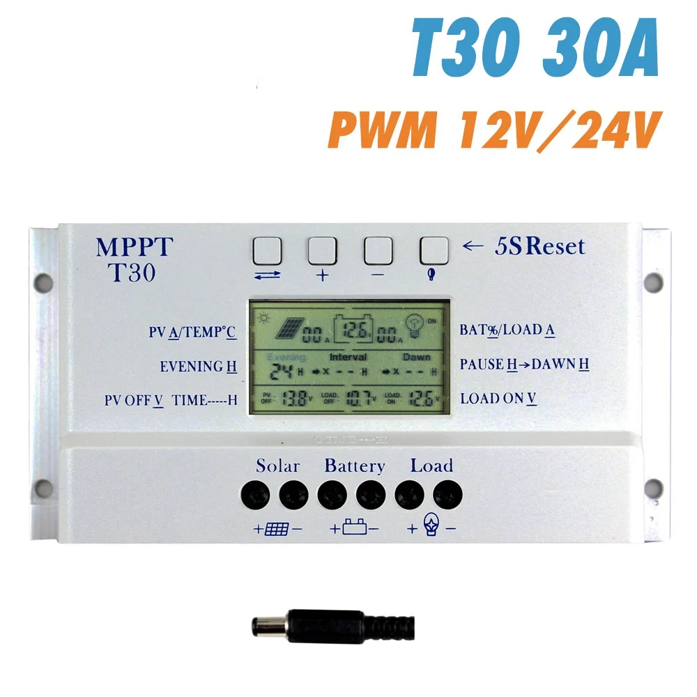 

PWM solar controller 12/24V 30A solar dedicated controller T30 optical time control
