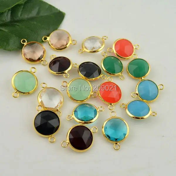 

Gold Color Charm Faceted Glass Crystal Connector Beads Jewelry 15Pcs