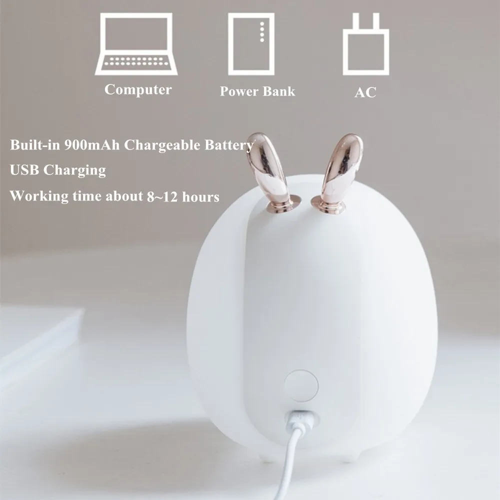 SuperNight Cartoon Rabbit Deer LED Ambient Night Light Cute Silicone Animal Chargeable Touch Sensor Kids Baby Bedside Table Lamp (16)