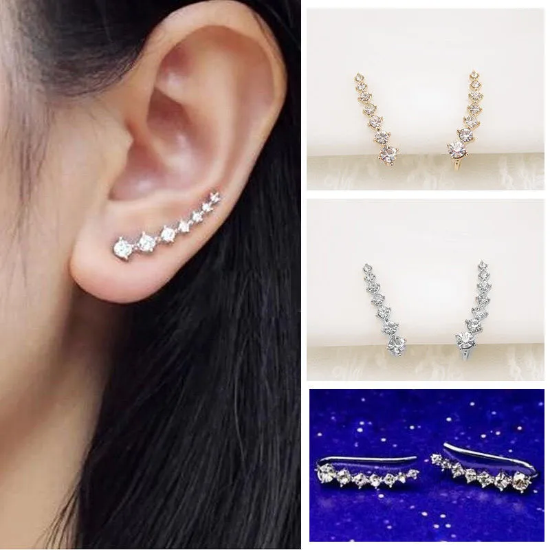 

Fashion Rhinestone Silver Crystal Earrings Ear Hook Stud Jewelry for Women Lady Girls Cute Earring