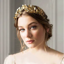 Винтажная тиара с золотым металлическим листом, корона для волос невесты, аксессуары, свадебный головной убор, украшение для волос, женские вечерние повязки на голову 4S644
