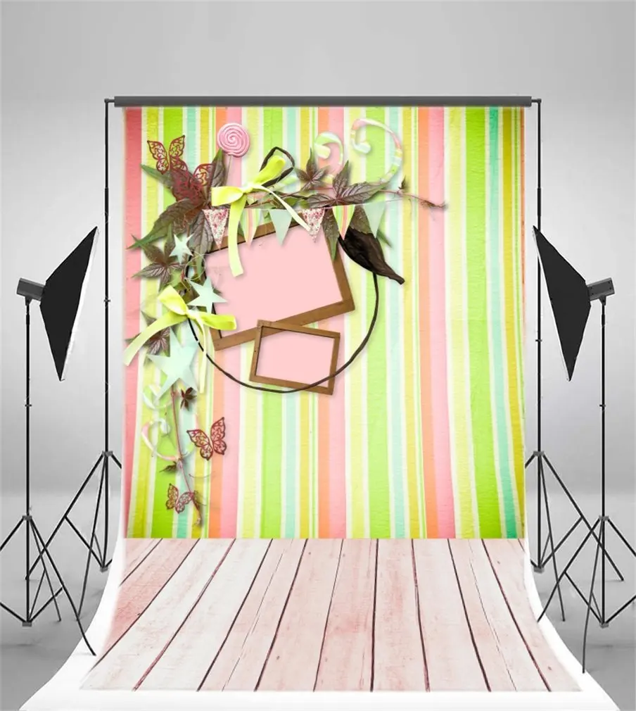 

Photography Backdrop Cartoon Butterfly Lollipops Frame Colorful Stripes Wallpaper Ric Wood Plank