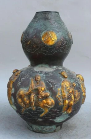 

RHS0135 13" Marked Bronze Gilt Feng Shui Eight Immortals Calabash Statue Cucurbit Gourd
