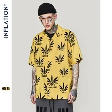 INFLATION Leaf желтая рубашка модная мужская гавайская рубашка с коротким рукавом летняя повседневная рубашка большого размера с принтом 9214S