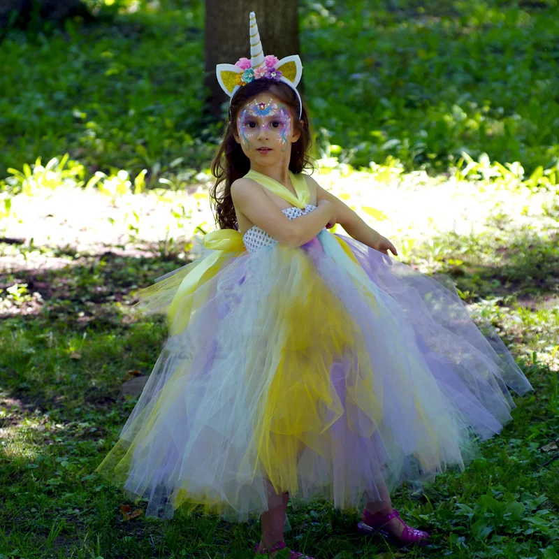 Fancy Girls Tulle Unicorn Tutu Dress Pastel Rainbow Princess Girls Baby Birthday Party Dress Children Halloween Unicorn Clothing (2)
